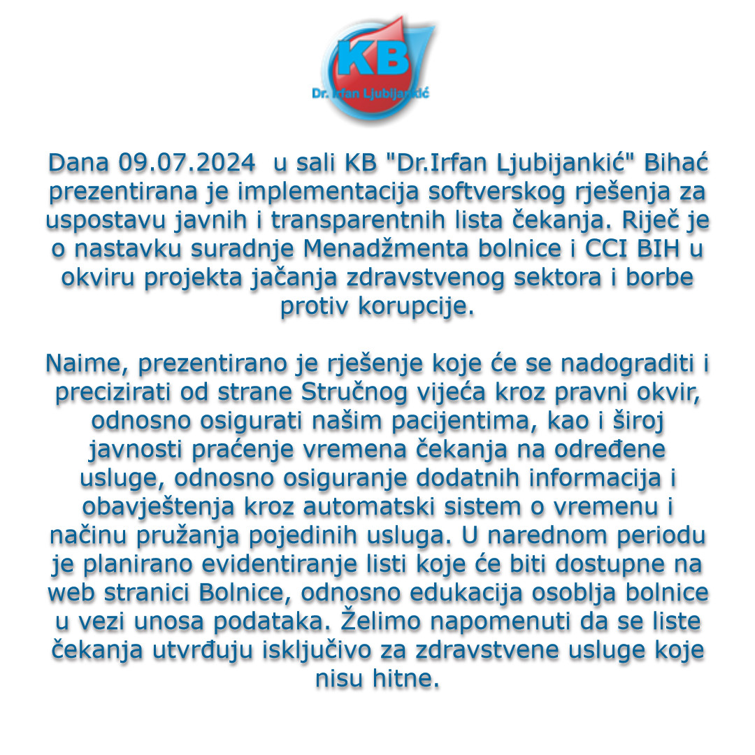 Implementacija softverskog rješenja  za uspostavu javnih i transparentnih ​lista čekanja